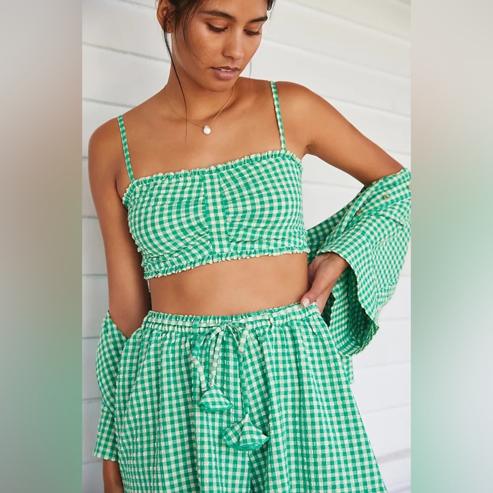 Anthropologie Gingham Three-Piece Lounge Set